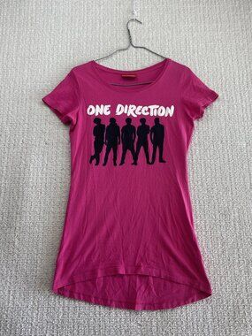Y2K One Direction Fitted Bodycon Graphics Tee Shirt Coquette Pink 2012 Sz S/M